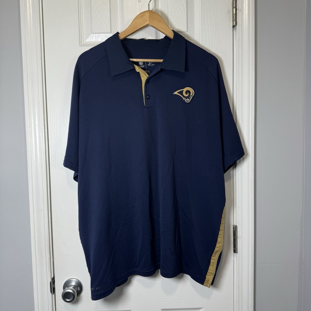 Los Angeles Rams Nike Polo Shirt Men 2XL Old Logo  Blue Performance Short Sleeve